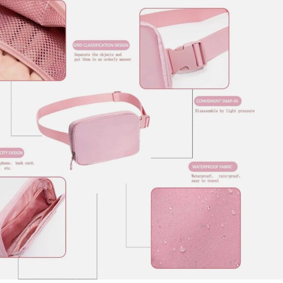 Everywhere Belt Bag Adjustable Strap for Women Fanny Pack Pink Waterproof Travel - Picture 4 of 7